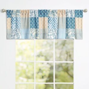 Coral Patch Valance Blue Cream Nautical Patchwork Design Polyester 60 x 18-inch